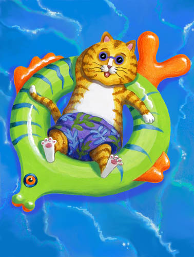 LD12009 Cat in Pool
